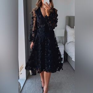 NWT LBD - Elegant & Embellished Sheer Sleeve Midi Dress